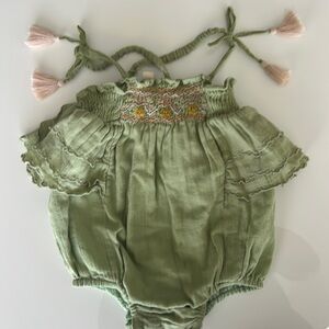 Louise Misha Emmaline organic Cotton Romper- Olive 6 mos